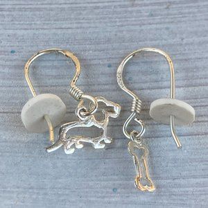 Cute tiny dog and bone M6 sterling silver earrings
